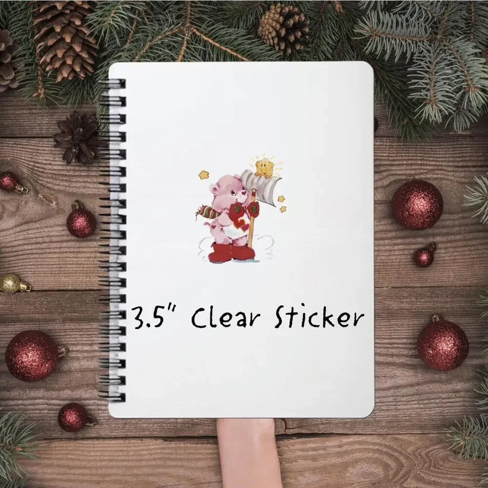 Care Bears Sticker SET OF 5, Clear Decals 3.5”  Bear Cousins Christmas Series 1